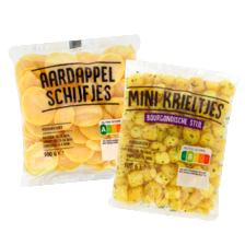 Aardappelpartjes met schil, mini krieltjes bourgondische stijl of aardappelschijfjes naturel
